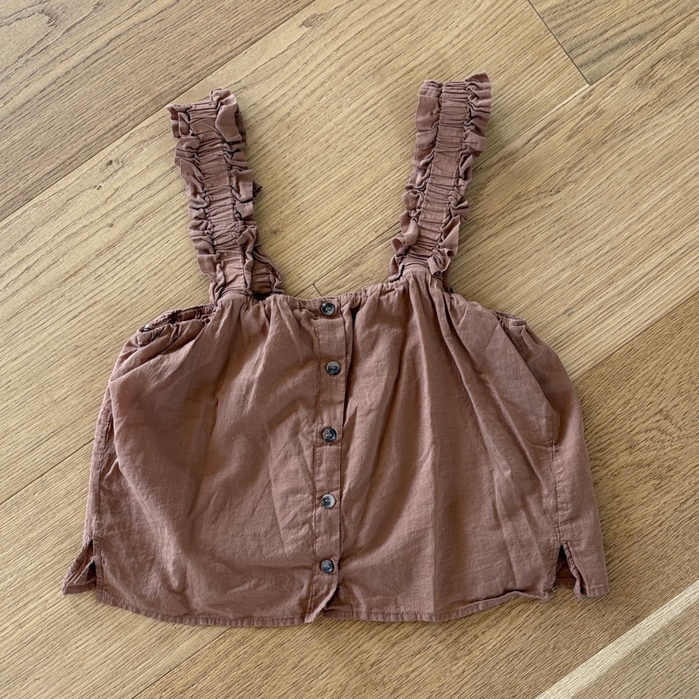 Brown Ruffled Button-Front Crop Top - Picture 2 of 2